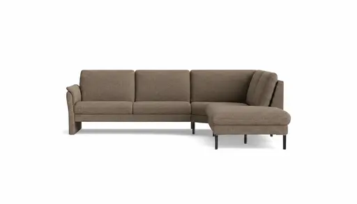 Ecksofa Gomera - 2,5-Sitzer mit Ecke und Abschlussteil rechts, Stoff, Mocca