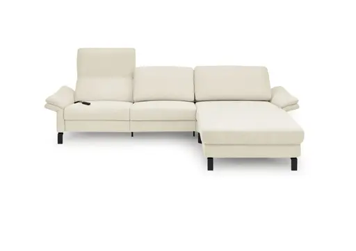 Ecksofa CALM PREMIUM 2.0 - 3-Sitzer mit Longchair rechts, Relaxfunktion motorisch, Armlehne verstellbar, Stoff, Natur