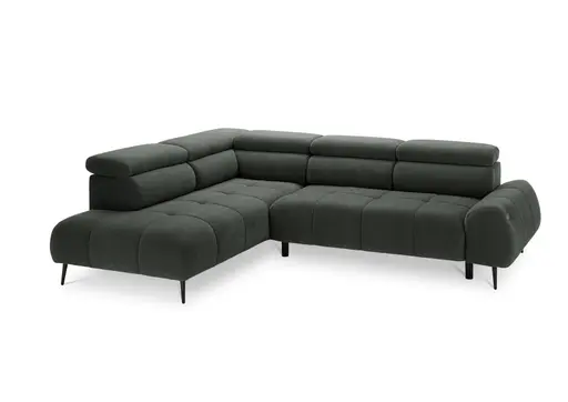 Ecksofa - Ecke links mit 2-Sitzer, Sitzvorzug motorisch, Kopfteil verstellbar, Stoff, Moos