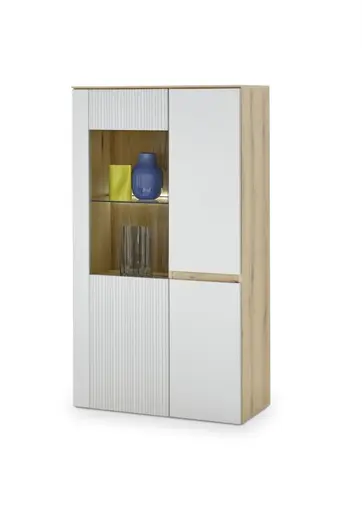Vitrine- Eiche Dekor, Hellgrau