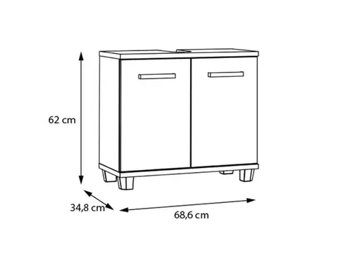 Waschbeckenunterschrank- B ca. 69 cm, Eiche Dekor, Hellgrau
