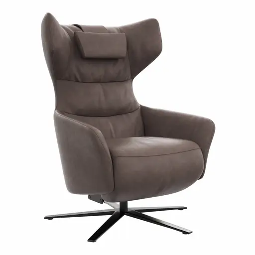 Drehsessel Houston Relax - Größe M, inkl. Relaxfunktion (motorisch), Aufstehhilfe und Kopfstütze, Leder, Dunkelbraun