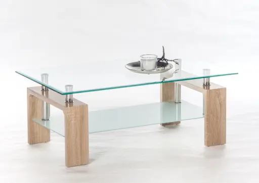 Couchtisch - B/H/T ca. 100x46x60 cm, Glas, Eiche Dekor