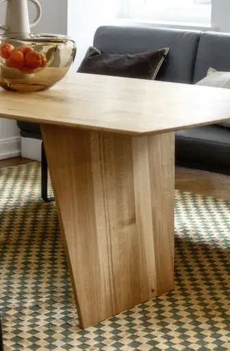 Esstisch 3100 - LB ca. 220x100 cm, Asteiche Bianco massiv, Holzwange