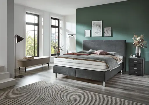 Boxspringbett - Liegefläche ca. 180x200 cm, Stoff, Anthrazit