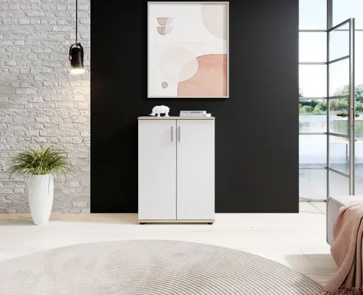 Kommode - B ca. 60 cm, Sonoma Eiche Nachbildung, Weiß