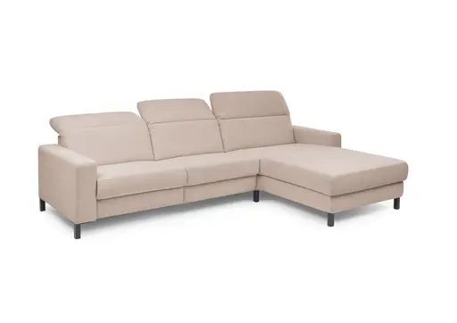 Ecksofa - CALM FLEX 2.0, 3-Sitzer mit Longchari rechts, Kopfteil verstellbar, Stoff, Rosa