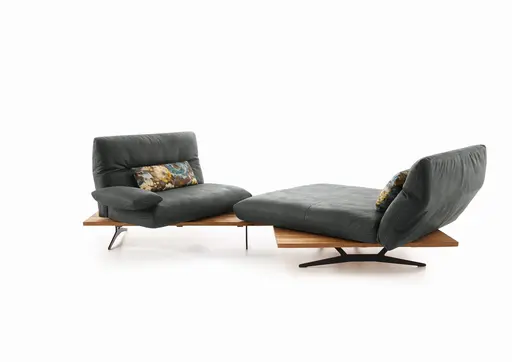 Ecksofa - 1-Sitzer mit Longchair rechts, Rücken/Armlehne/Sitztiefe verstellbar, Leder, Schwarz