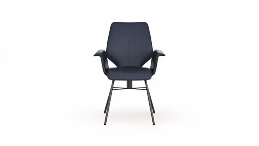 Armlehnstuhl Penthouse - Leder, Dunkelblau, Gestell, Anthrazit, Drehbar