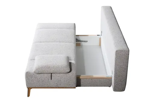 Querschläfer -Schlaffunktion mit Bettkasten, Stoff, Natur