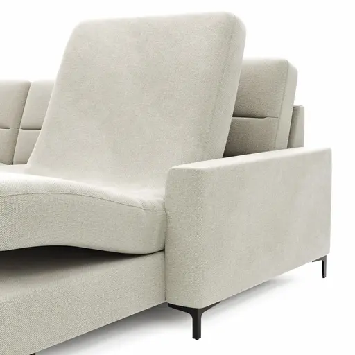 Wohnlandschaft Merlos H - Ecke links mit 2,5-Sitzer und Longchair rechts inkl. Relaxfunktion (motorisch),Stoff, Natur