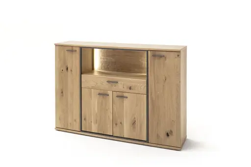 Highboard - mit Beleuchtung, Eiche teilmassiv