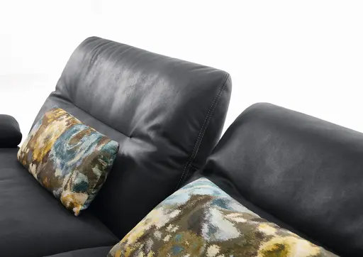 Ecksofa - 1-Sitzer mit Longchair rechts, Rücken/Armlehne/Sitztiefe verstellbar, Leder, Schwarz