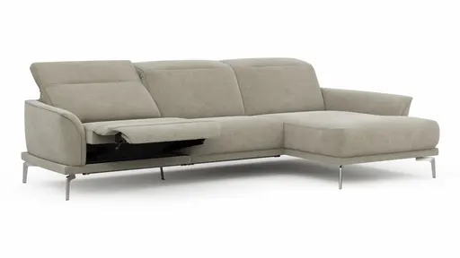 Ecksofa Amadena - 2-Sitzer mit Longchair rechts inkl. Relaxfunktion motorisch, Stoff, Limone