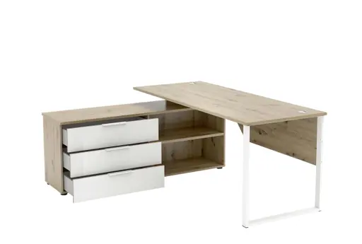 Winkelschreibtisch - LB ca. 180x160 cm, Artisan Eiche Nachbildung, Weiß