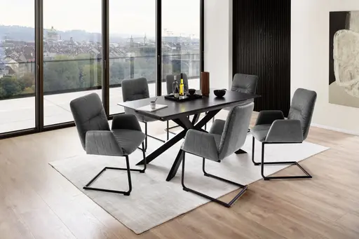 Esstisch - BL ca. 90X160(200) cm, Keramik, Anthrazit marmoriert