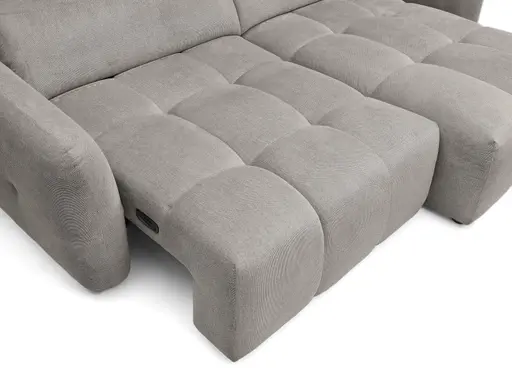 Ecksofa MADAN - 1,5-Sitzer mit Longchair rechts, Sitztiefe verstellbar motorisch, Kopfteil verstellbar, Stoff, Truffle