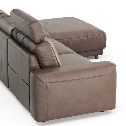 Ecksofa Balok - 2,5-Sitzer mit Longchair groß rechts, inkl. Relaxfunktion (motorisch) und Kopfstütze, Leder, Dunkelbraun