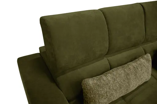 Ecksofa - 2-Sitzer mit Longchair rechts, Sitztiefe verstellbar motorisch/Kopfteil verstellbar, Stoff, Dunkelgrün