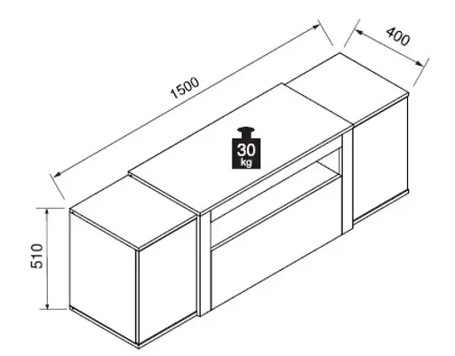 Lowboard - mit Beleuchtung, B ca. 150 cm, Weiß, Artisan Eiche Nachbildung