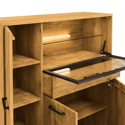 Highboard Savannah - inkl. Beleuchtung, Wildeiche massiv, natur geölt