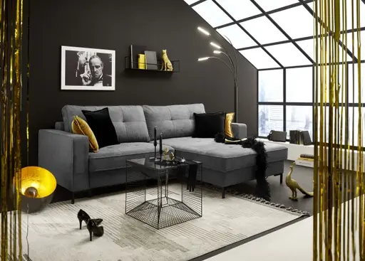 Bodenleuchte- DH ca. 50x50 cm, Stahl vernickelt, Schwarz, Gold