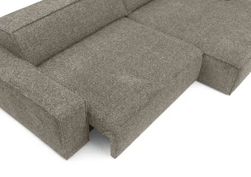 Ecksofa - 2-Sitzer mit Longchair rechts, Sitzvorzug motorisch, Stoff, Taupe