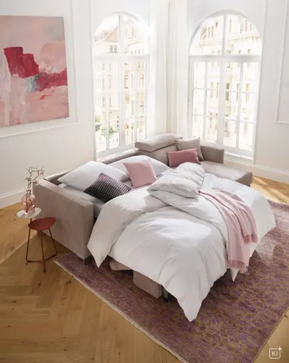 Ecksofa Lumaria Pro - 2,5-Sitzer mit Longchair rechts inkl. Schlaffunktion, Stoff, Hellgrau