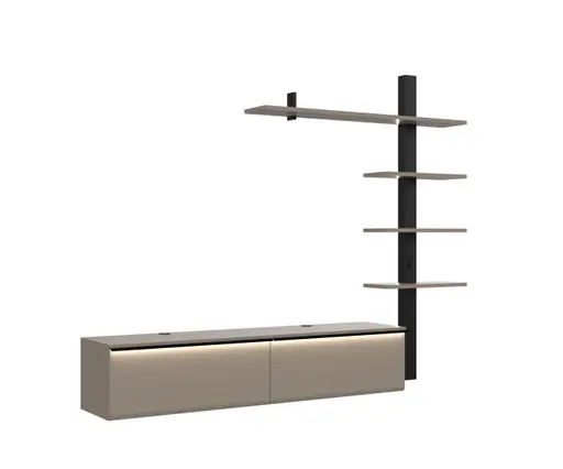 Wohnwand - mit Beleuchtung, B ca. 228 cm, Basalt, Schwarz