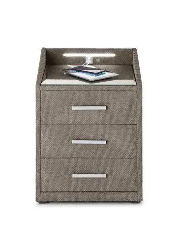 Nachttisch- Taupe, mit Glasplatte, inkl. Beleuchtung