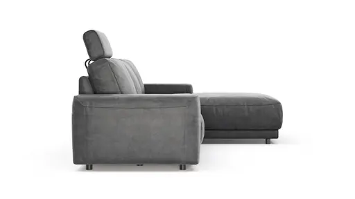 Ecksofa Balok - 2,5-Sitzer mit Longchair groß rechts, inkl. Relaxfunktion (motorisch) und Kopfstütze, Stoff, Anthrazit