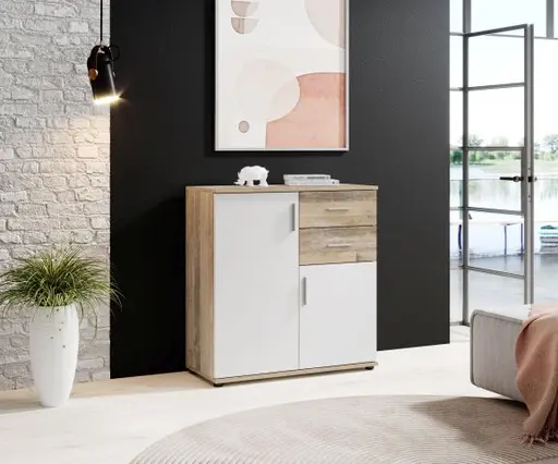 Kommode - B ca. 80 cm, Holz Nachbildung, Weiß