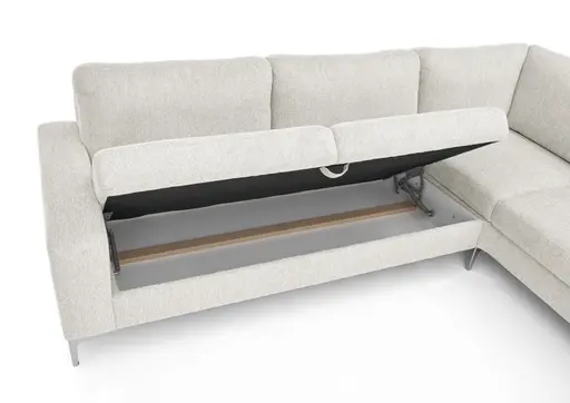 Ecksofa CALM 2.0 - 2,5-Sitzer mit Ecke rechts, Schlaffunktion mit Bettkasten, Stoff, Natur