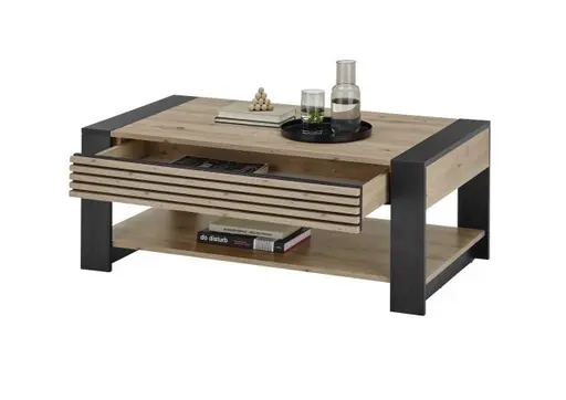 Couchtisch - LB ca. 108x60 cm, Artisan Eiche Nachbildung, Schwarz