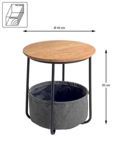 Beistelltisch - Ø/H ca. 45x50 cm, Eiche massiv geölt, Schweizer Kante, Schwarz