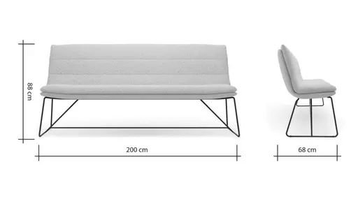 Bank Jukka - B ca. 200 cm, Stoff, Champagner, Kufe, Schwarz