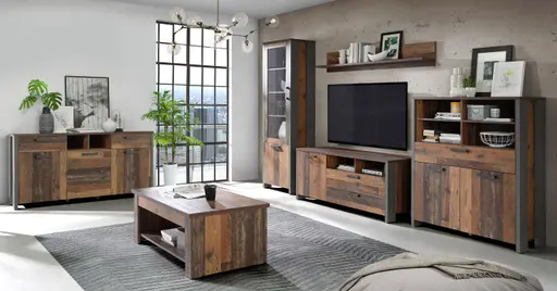 Highboardvitrine FEA - Old-Wood Vintage Dekor, Betonoptik