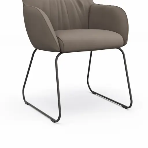 Armlehnstuhl Noli - Leder, Taupe, Kufe