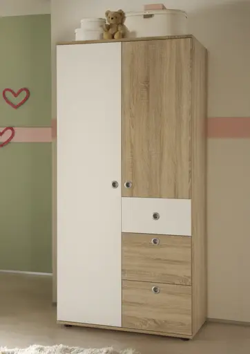 Drehtürenschrank- B ca. 90 cm, Eiche Dekor, Weiß