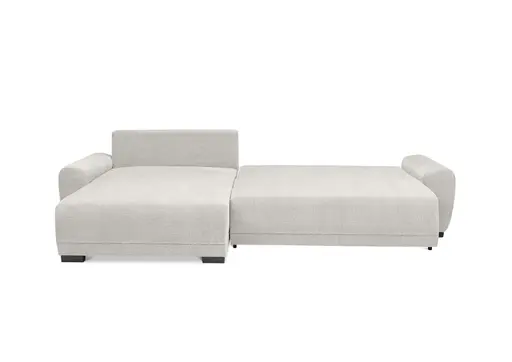 Ecksofa - Longchair links mit 2-Sitzer, Schlaffunktion mit Bettkasten, Stoff, Creme