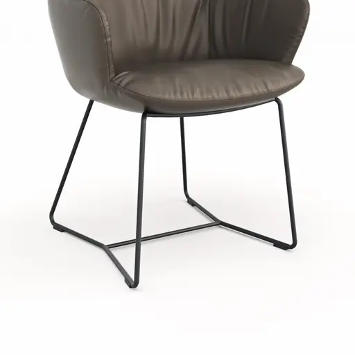 Armlehnstuhl Pegara - Leder, Dunkelbraun, Kufe