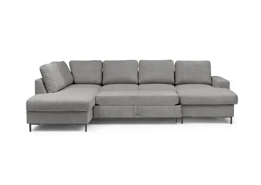 Wohnlandschaft - Ecke links mit 2-Sitzer und Longchair rechts, Stoff, Grau