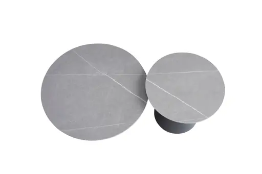 Couchtisch - 2er Set, Marmoroptik grau matt, Schwarz