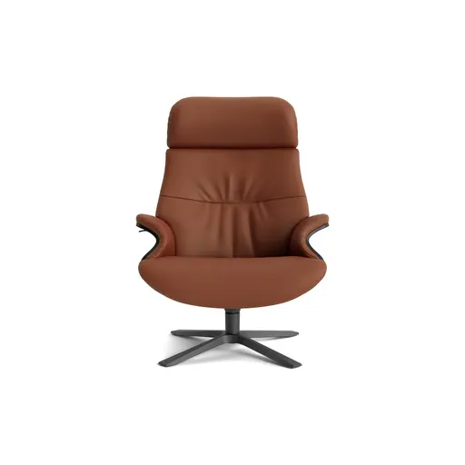 Relaxsessel Avina - Drehbar inkl. Rücken und Kopfteilverstellung, Leder, Cognac, Holzschale Schwarz