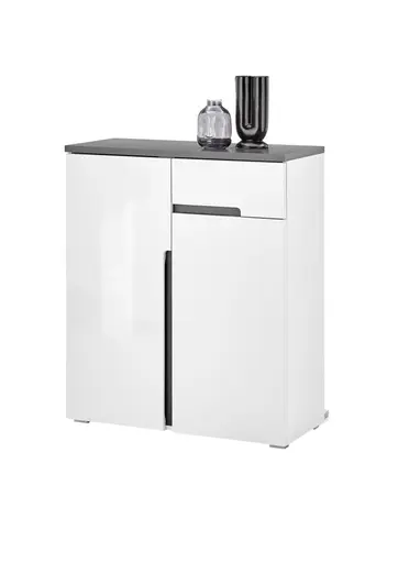 Schuhkommode - B ca. 88 cm, Weiß, Weiß Hochglanz, Anthrazit