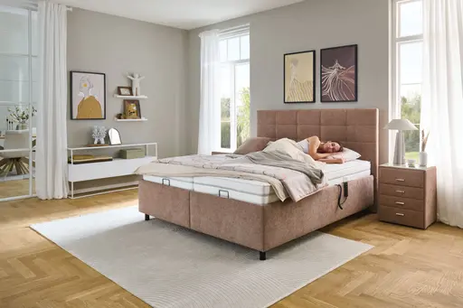 Polsterbett - Liegefläche ca. 180x200 cm, Lattenrahmen motorisch, Stoff, Rose