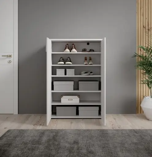 Schuhschrank - B ca. 80 cm, Weiß, Weiß Hochglanz