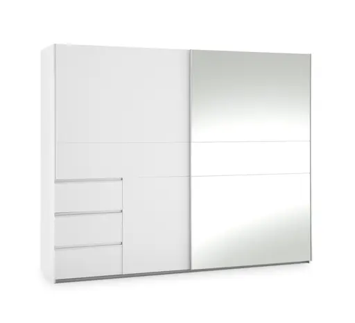 Schwebetürenschrank FJOLLA- B ca. 250 cm, Weiß, Spiegel