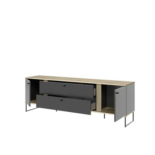 Lowboard - B ca. 180 cm, Anthrazit, Evoke Eiche Nachbildung