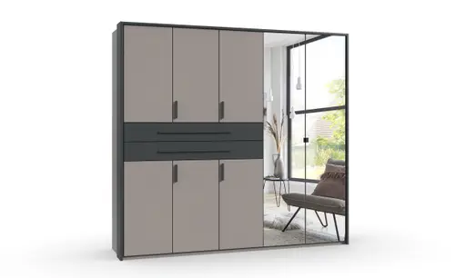 Drehtürenschrank- B ca. 225 cm, Saharagrau, Grafit, Spiegel